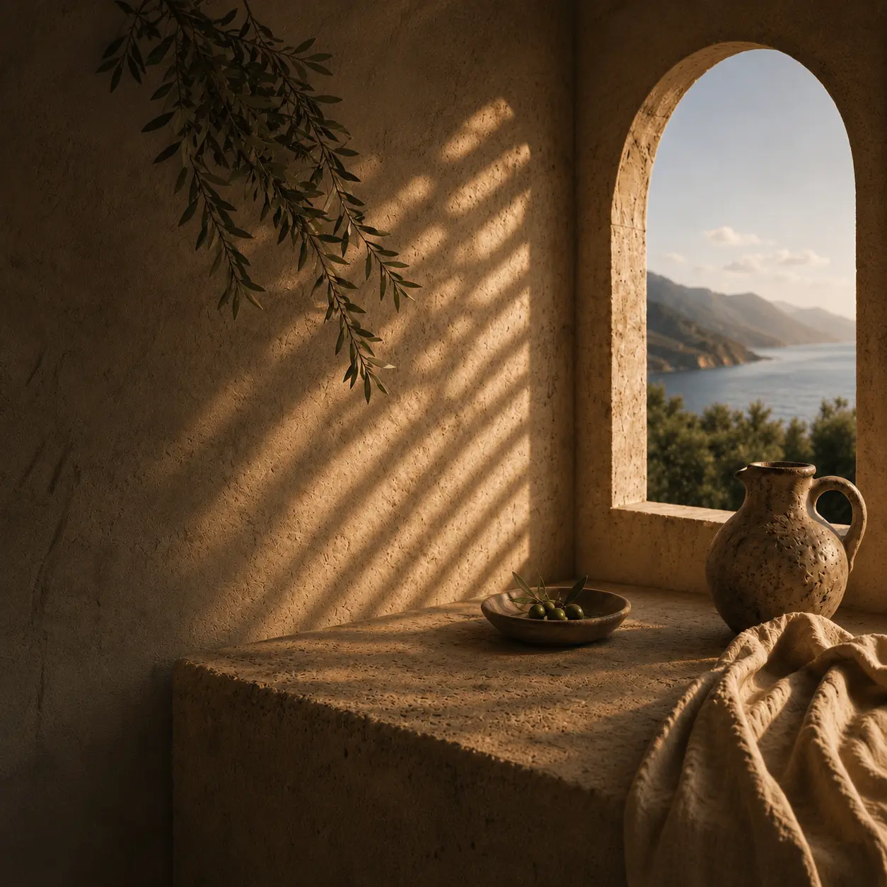 Golden-hour olive grove in the Mediterranean