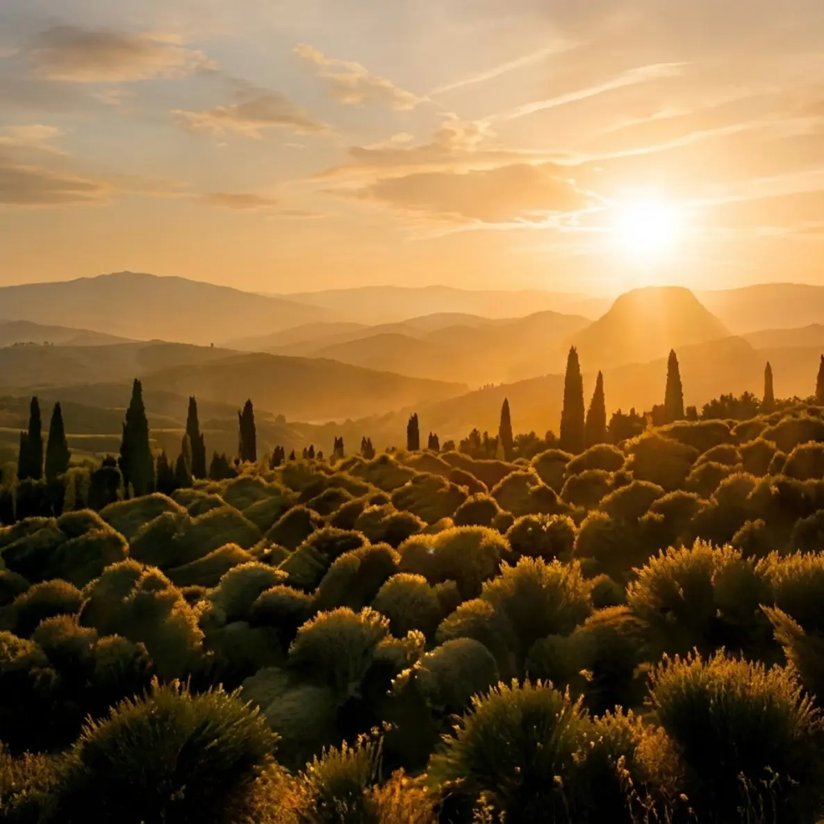 Olive grove at sunset
