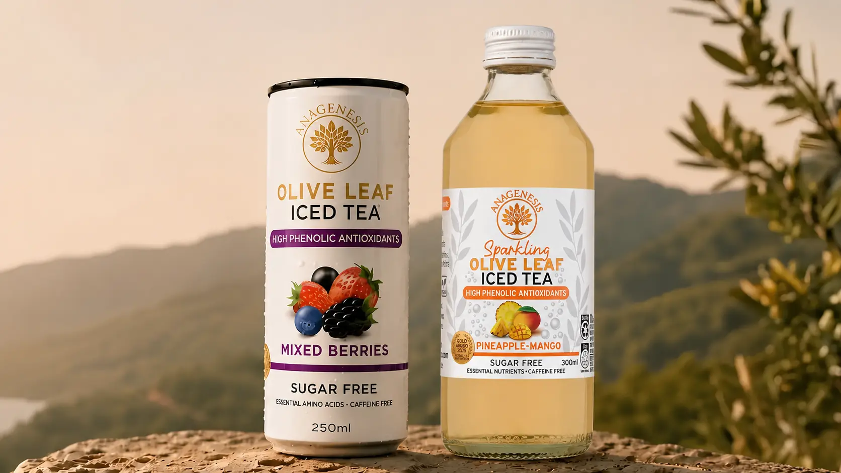 Olive leaf iced tea in a sunlit setting